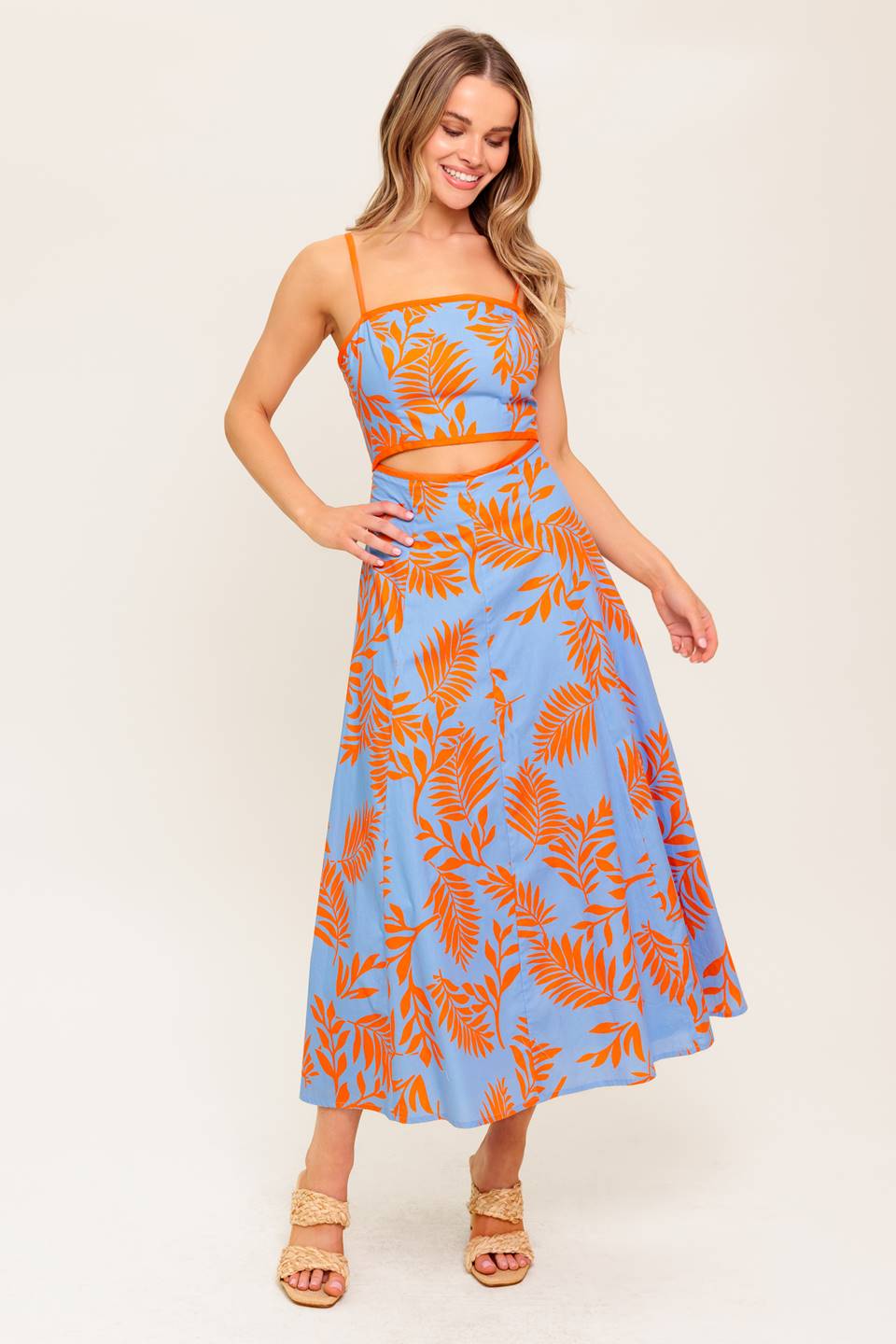 APRICOT SUNSET WOVEN MIDI DRESS Flying Tomato